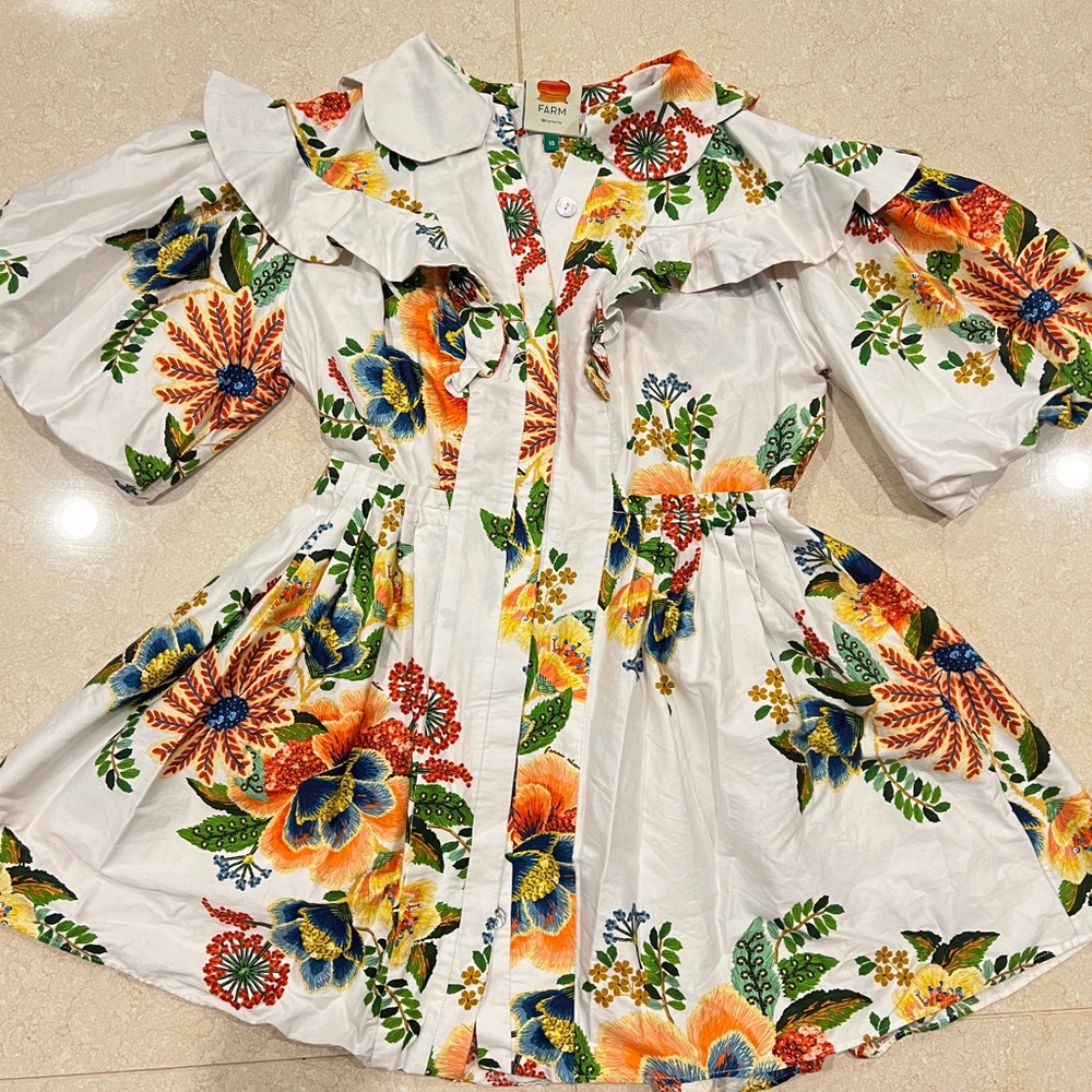 Farm Rio Off-White Delicate Garden Organic Cotton Mini Dress size XS